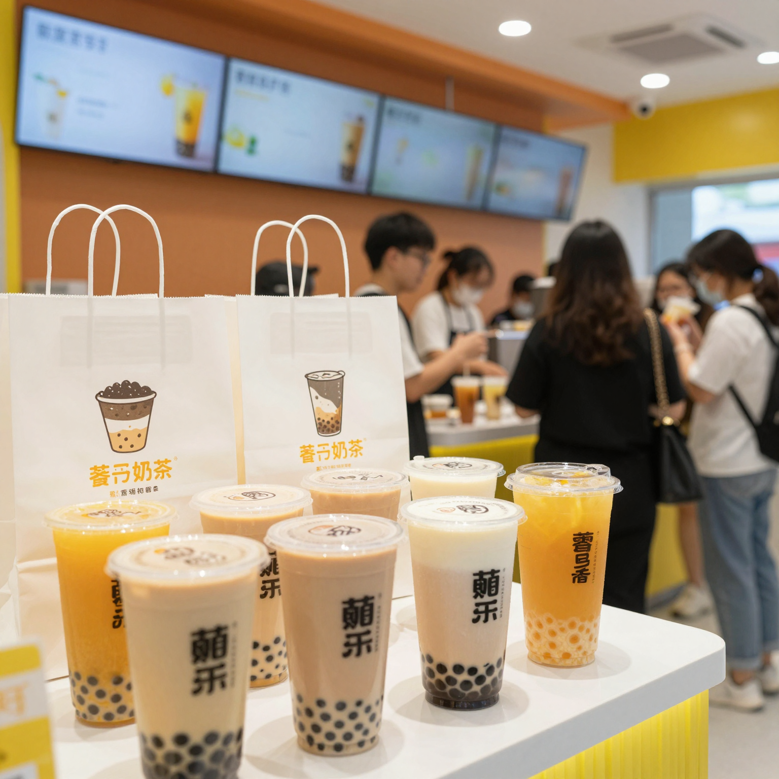 A modern bubble tea shop using disposable plastic food containers