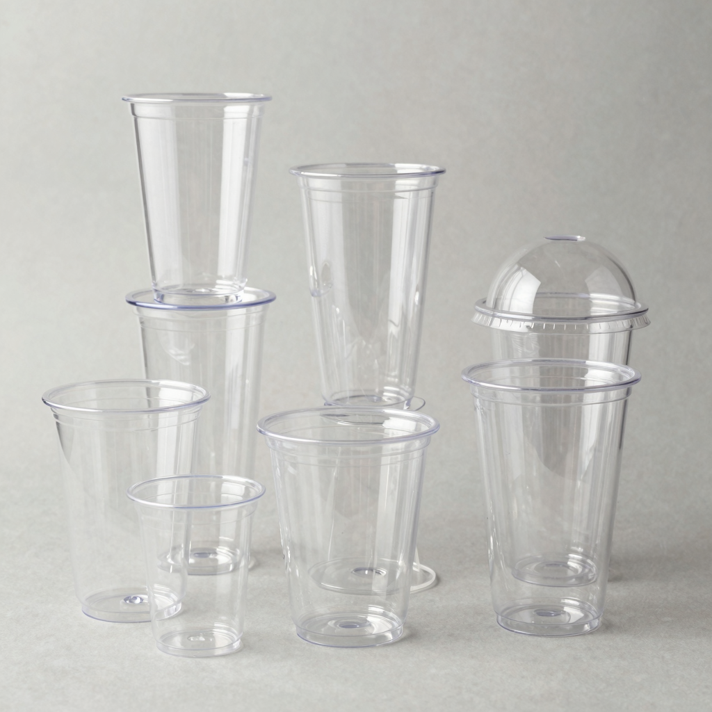 Different styles of clear plastic cups