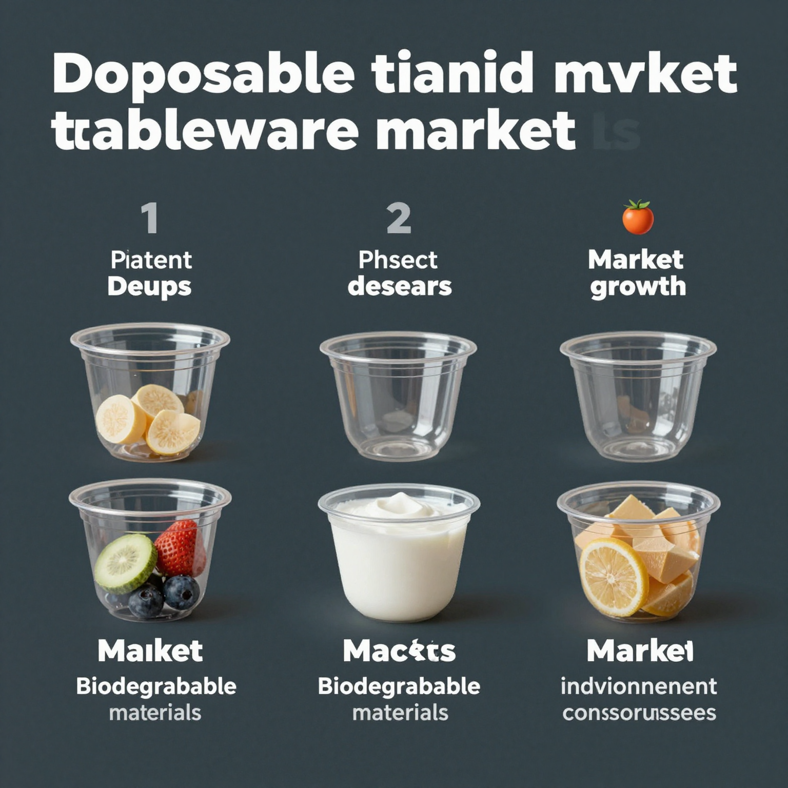 Infographic showing trends in disposable tableware market with a focus on clear plastic dessert cups.
