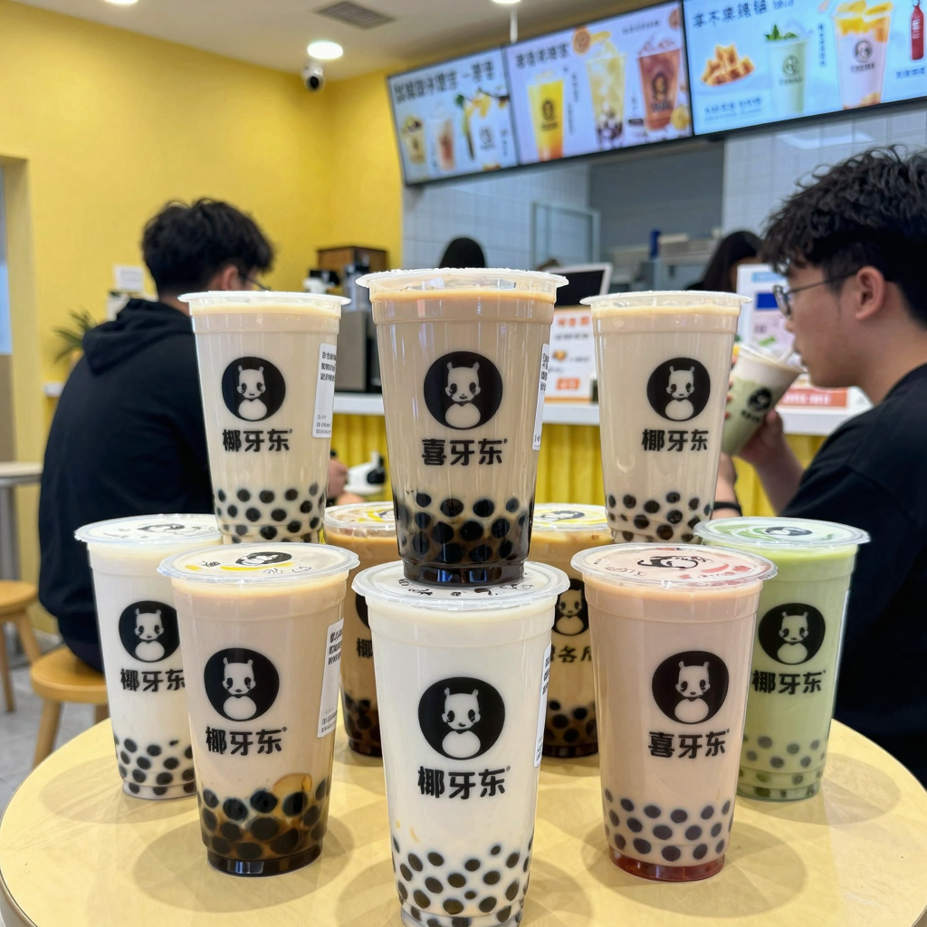 Bubble tea shop featuring clear plastic thermal cups