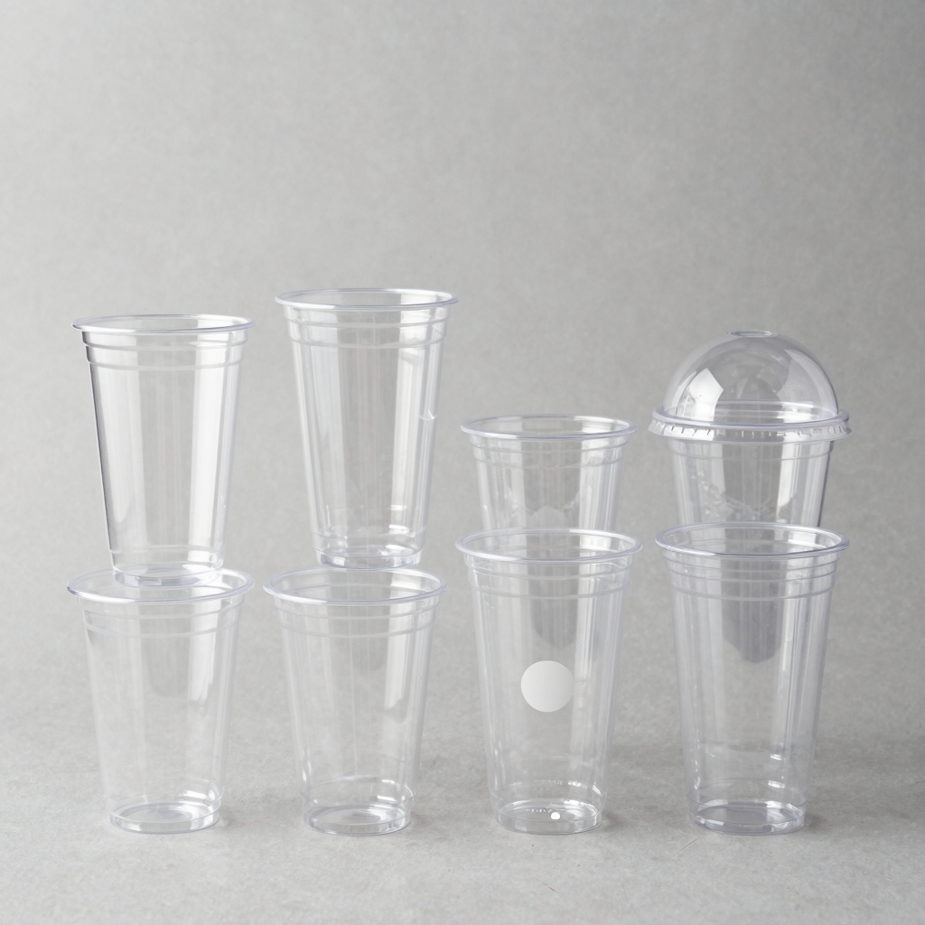 Various styles and sizes of clear plastic cups