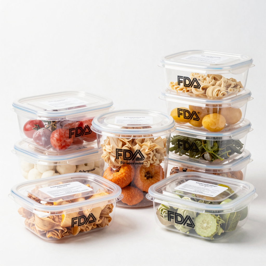 Food-grade clear PET containers showcasing safety compliance features