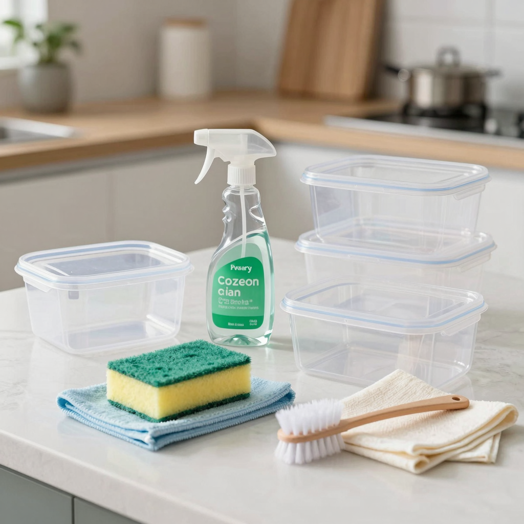 Essential cleaning tools for clear plastic food containers