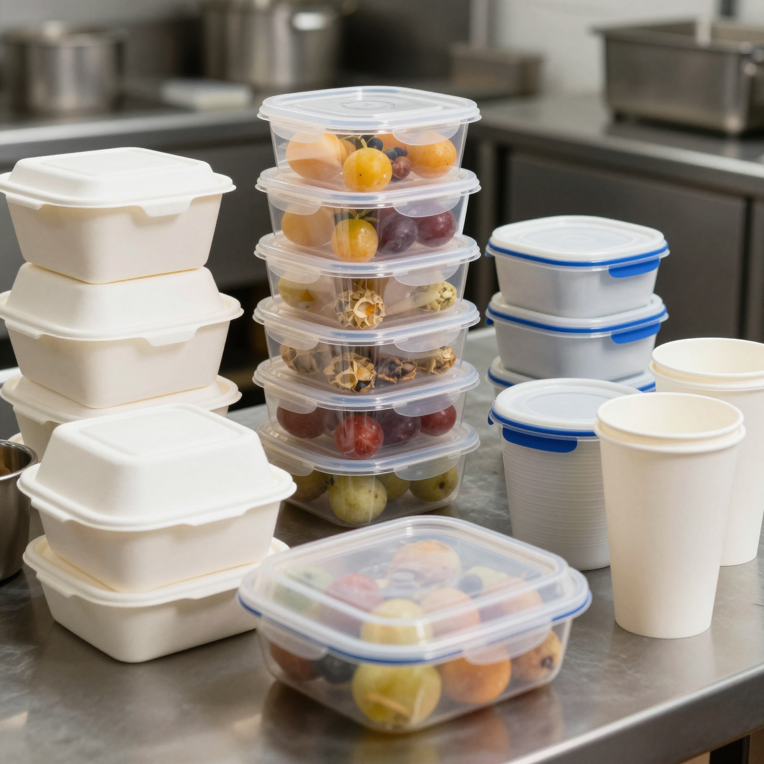 Plastic containers in use within a food service environment