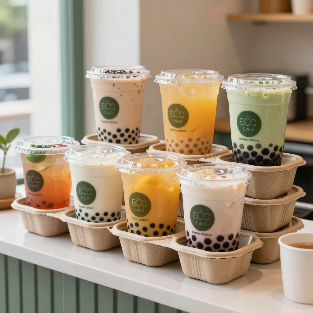 Eco-friendly packaging display with sustainable plastic containers