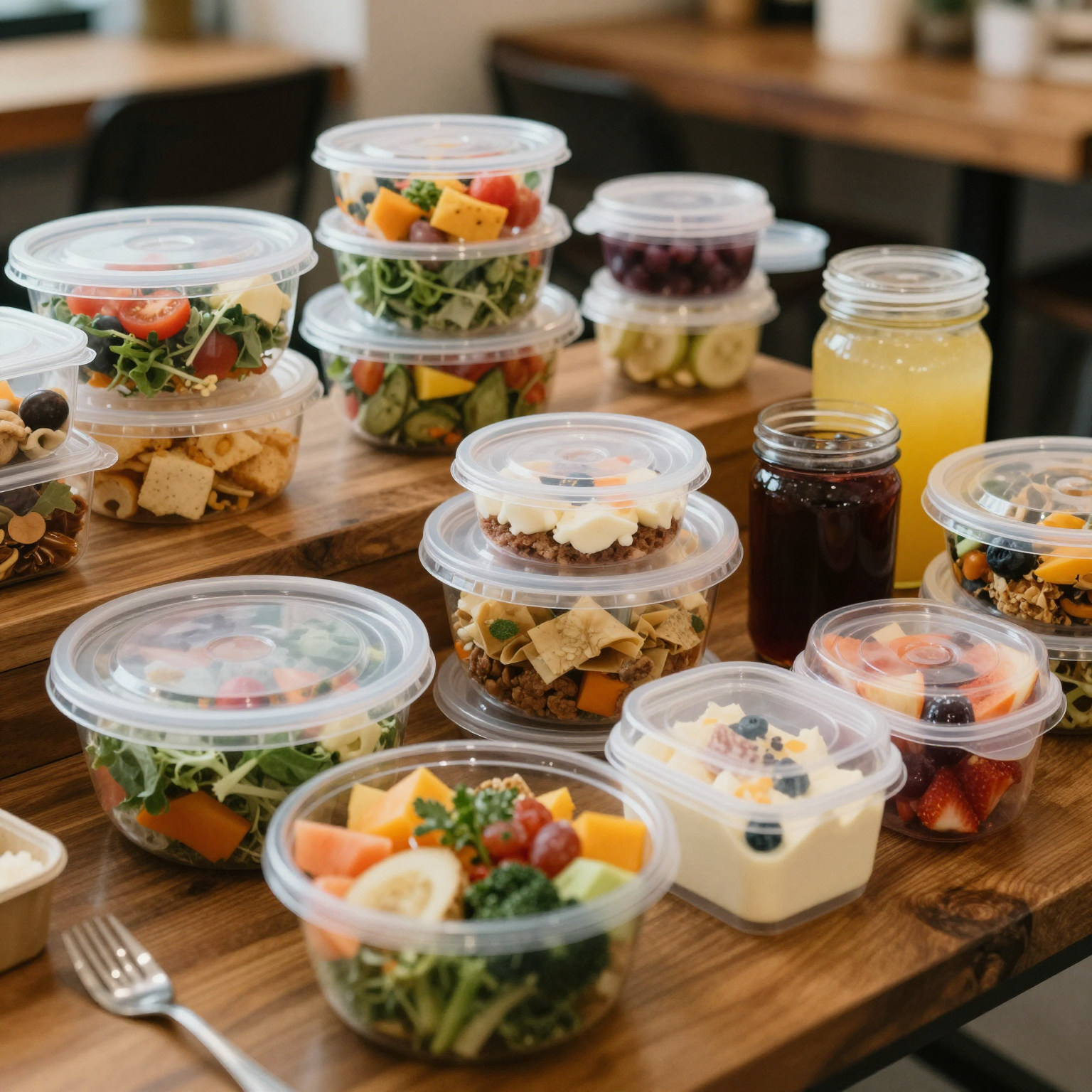 Plastic containers at a catering event
