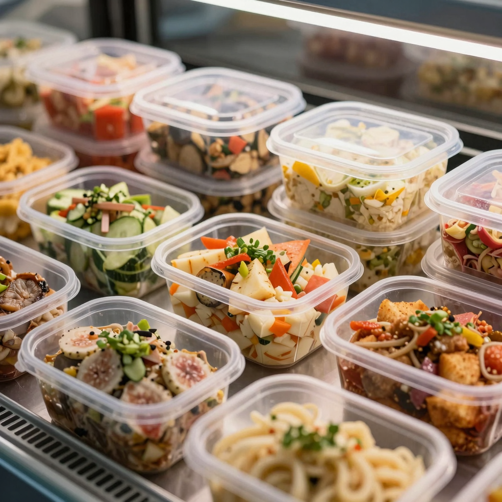 Appetizing food displays in plastic containers