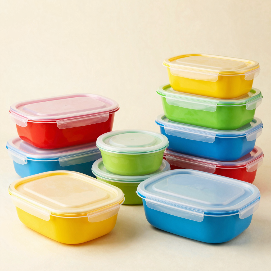 Colorful polypropylene disposable food containers showcasing variety and appeal.