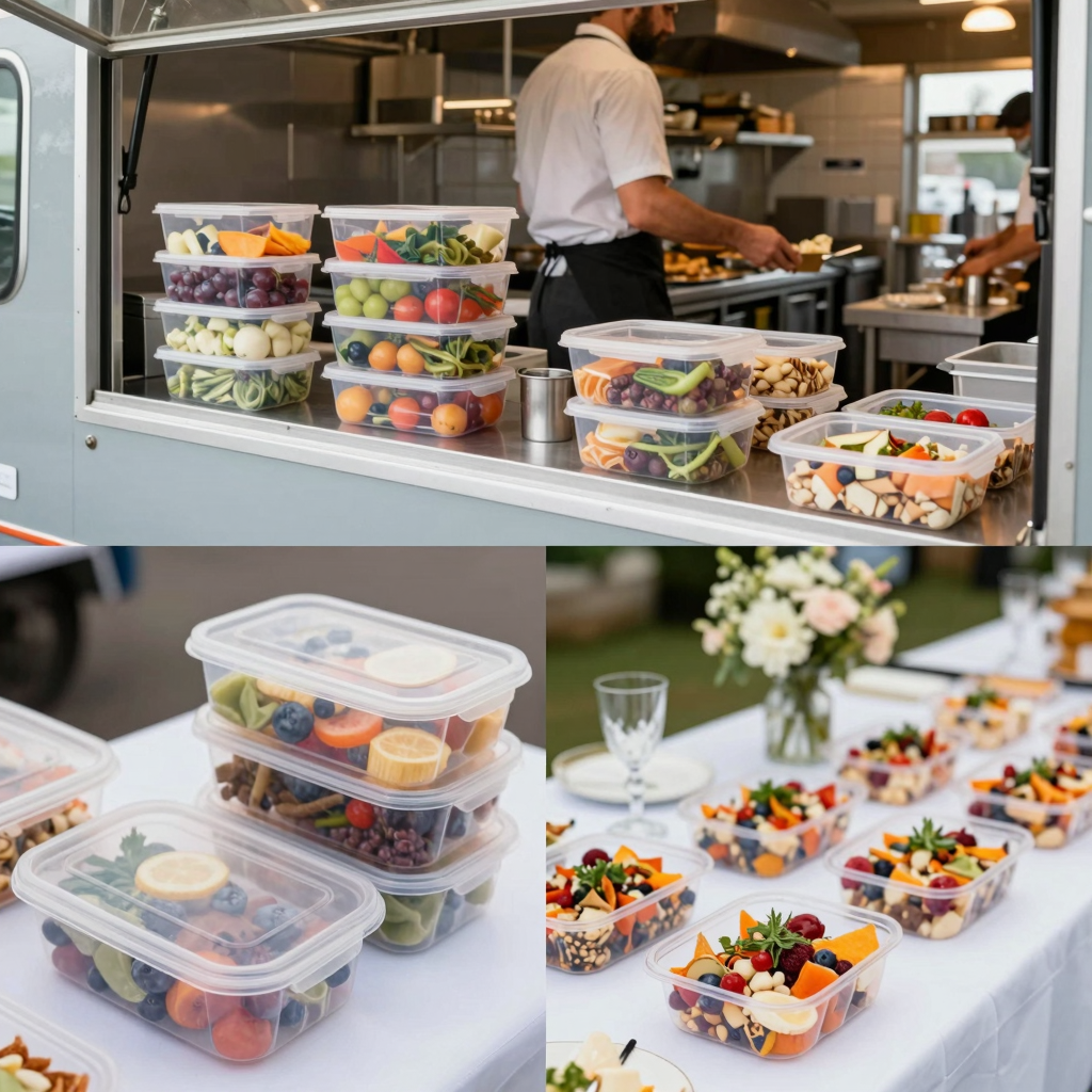 Rectangular reusable plastic food containers