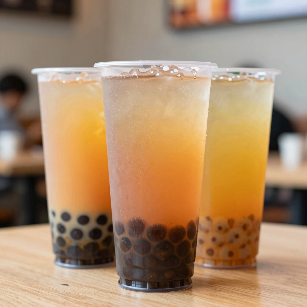 Clear tall plastic cups with bubble tea