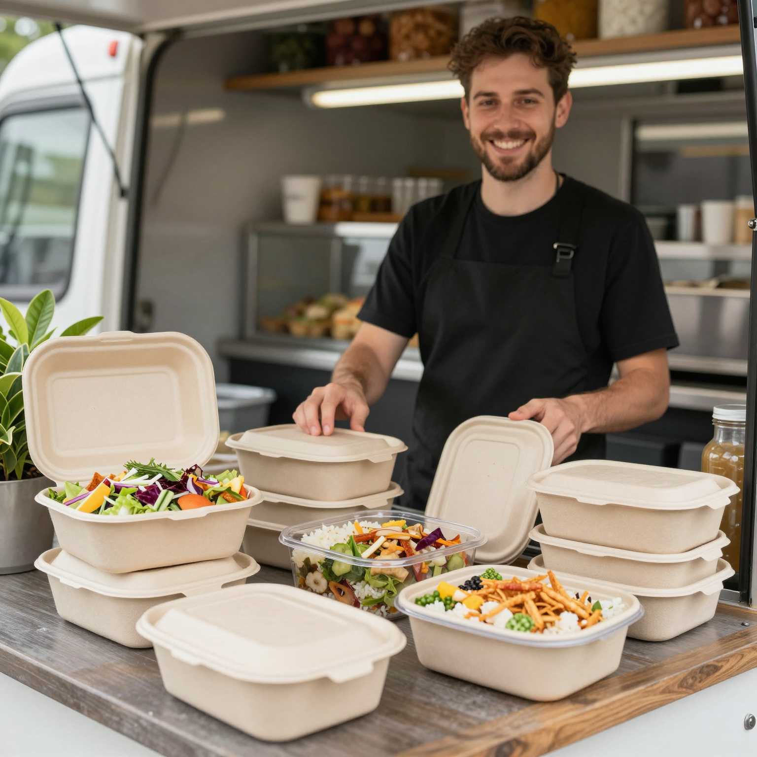 Bagasse Hinged Lid Containers