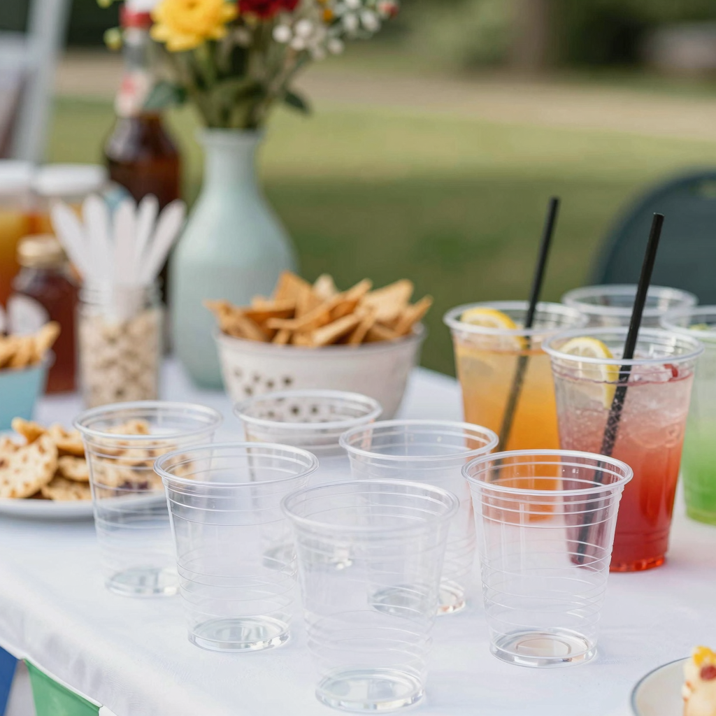 12oz Clear Plastic Cups at an Event