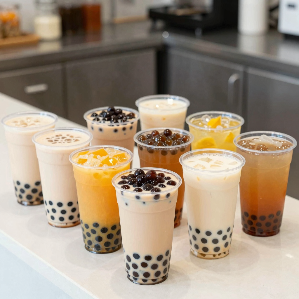 12oz Clear Plastic Cups in a Bubble Tea Shop
