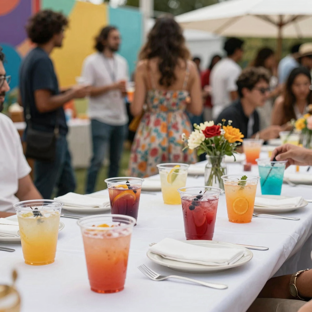 Outdoor event featuring clear cocktail cups