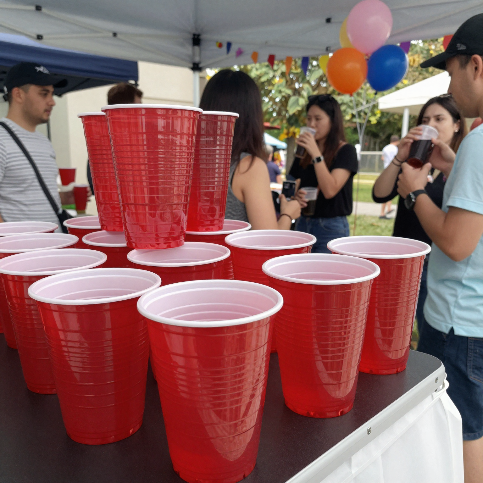 Clear Red Plastic Cups at Party Setting