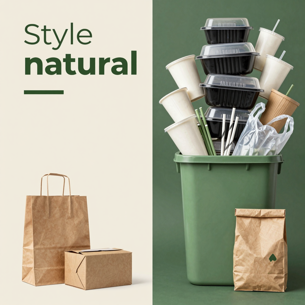 Massive plastic waste from takeout and bubble tea cups contrasts with eco-friendly biodegradable alternatives