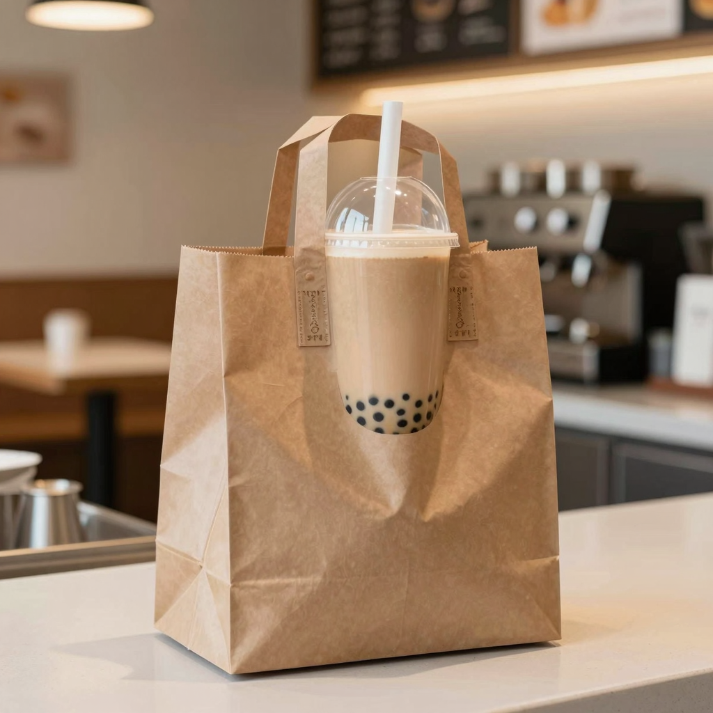 Biodegradable plastic bags used for bubble tea takeout and food delivery packaging