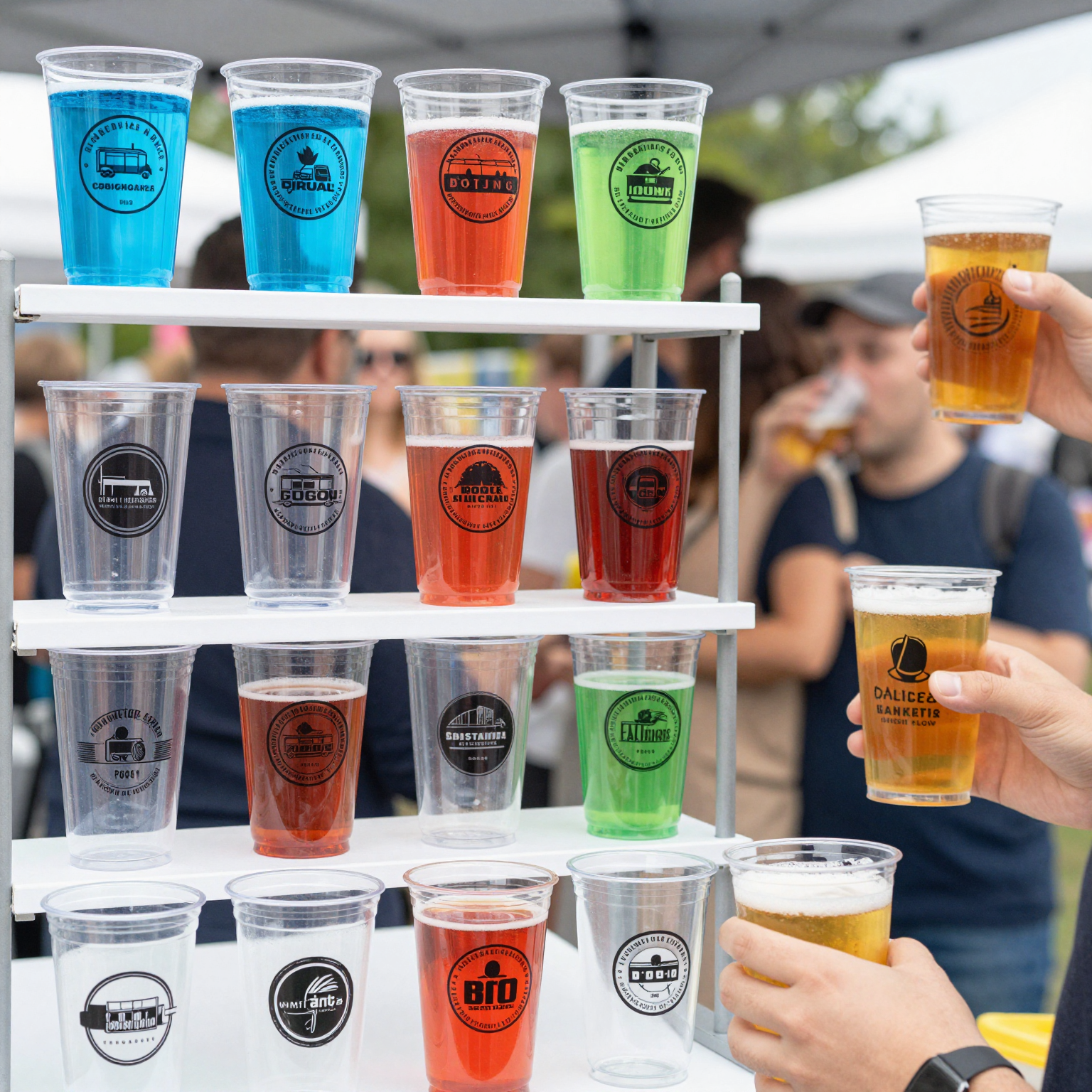 Customized clear plastic beer cups with logos and colors