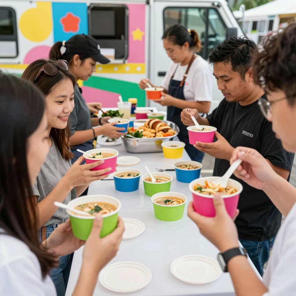 Disposable Soup Bowls in Use