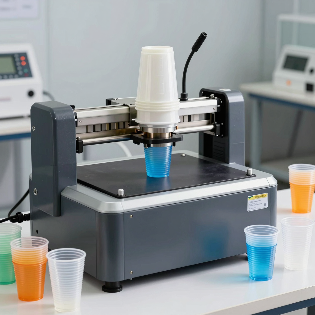 Thermoforming machine producing disposable plastic cups