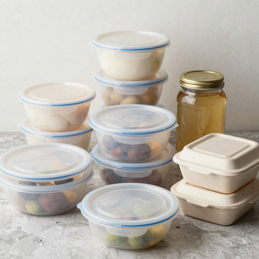 Various types of plastic food containers suitable for the food service industry