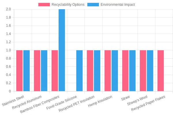 Chart showing recyclability and environmental impact of various materials used in insulated food bags