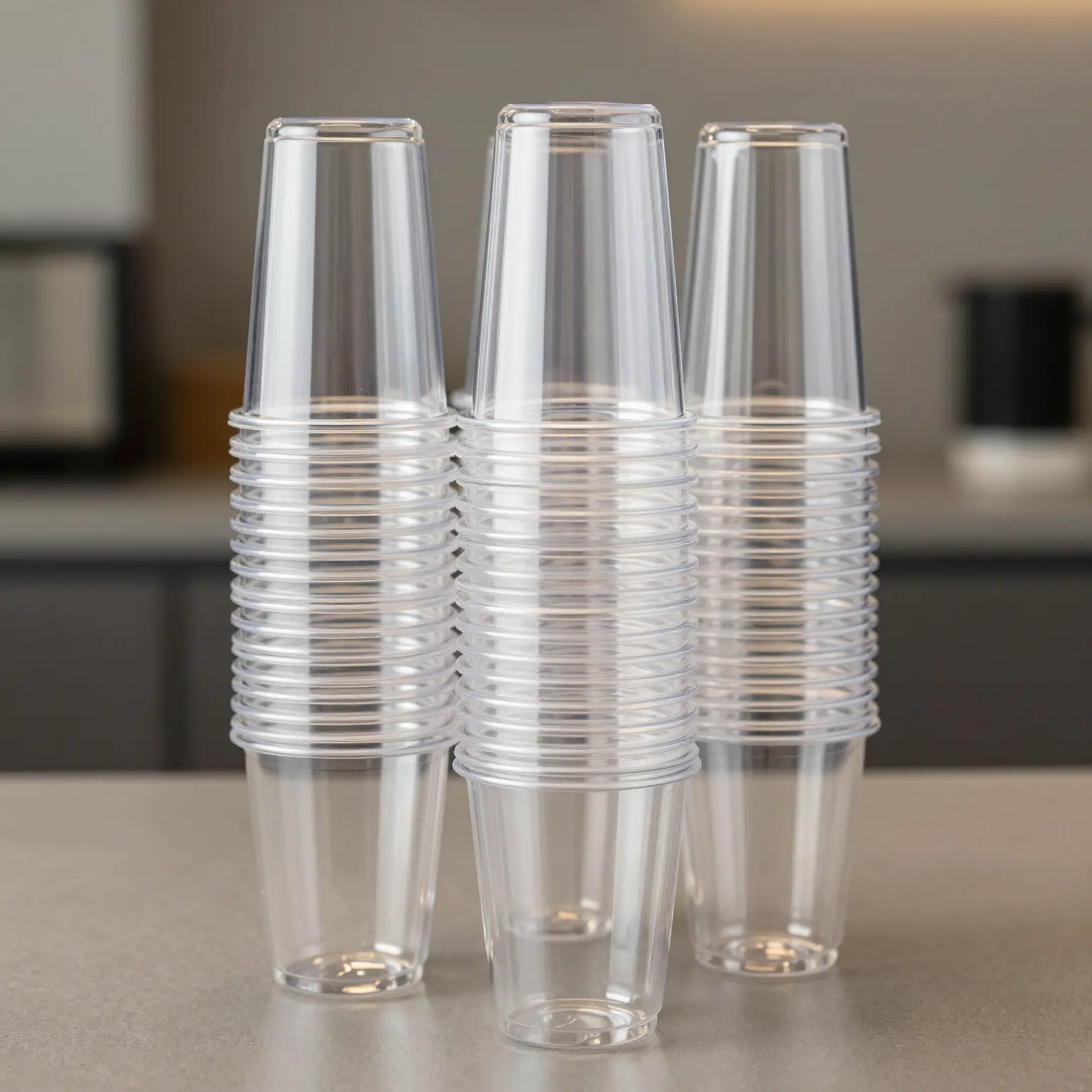 Stack of APC 32 Clear Plastic Pet Cups