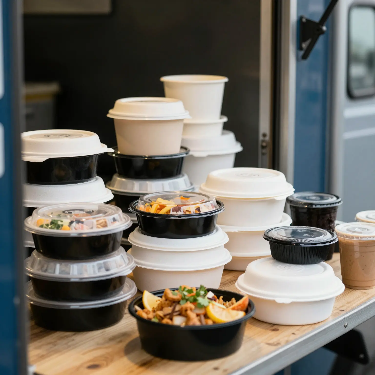 Disposable Food Containers in Use