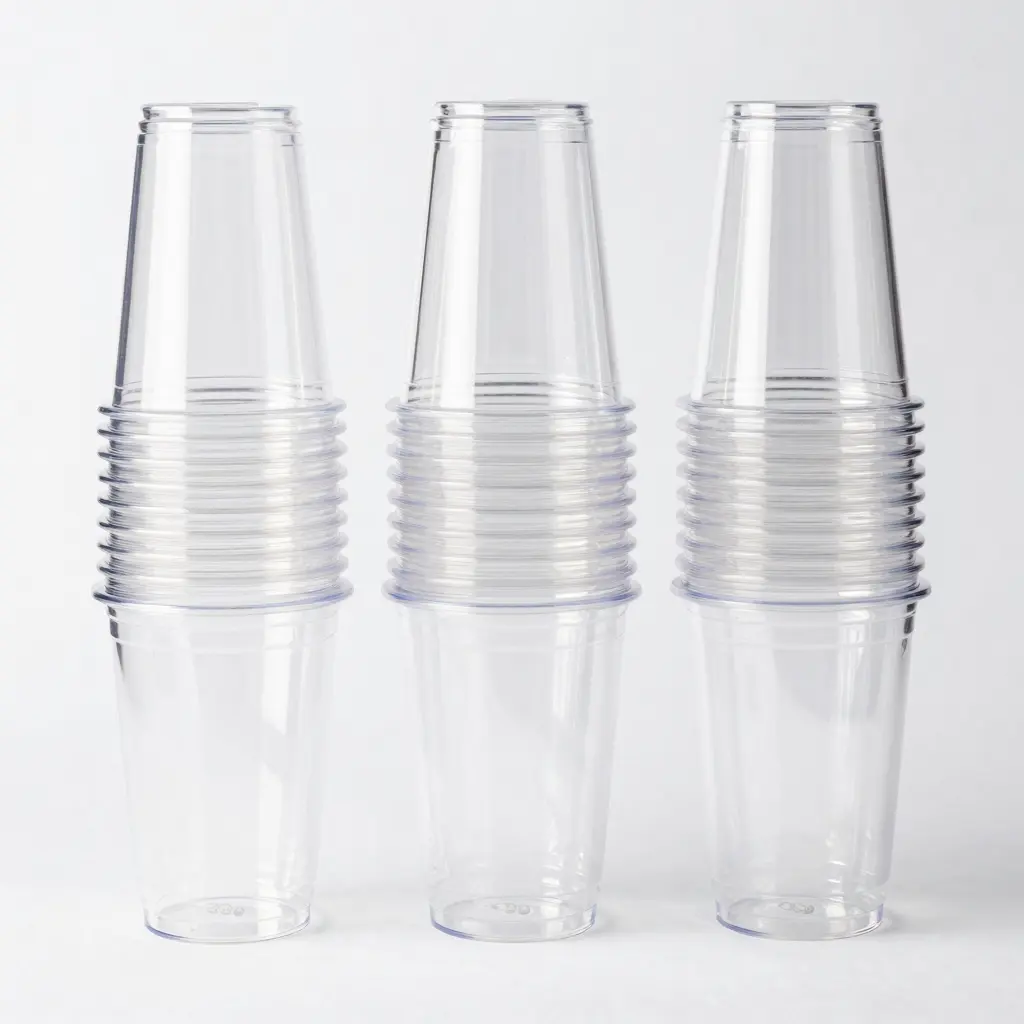 A stack of transparent 20oz clear plastic cups
