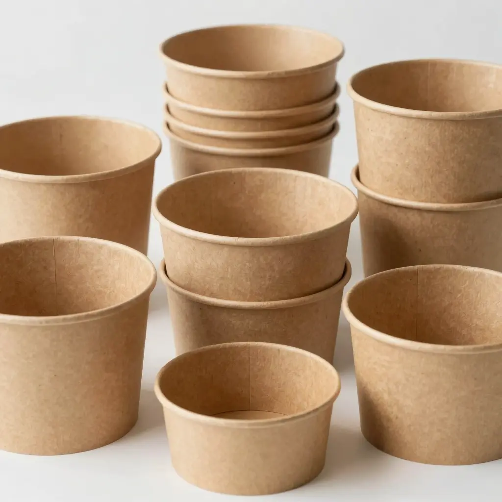 Assortment of disposable kraft paper bowls