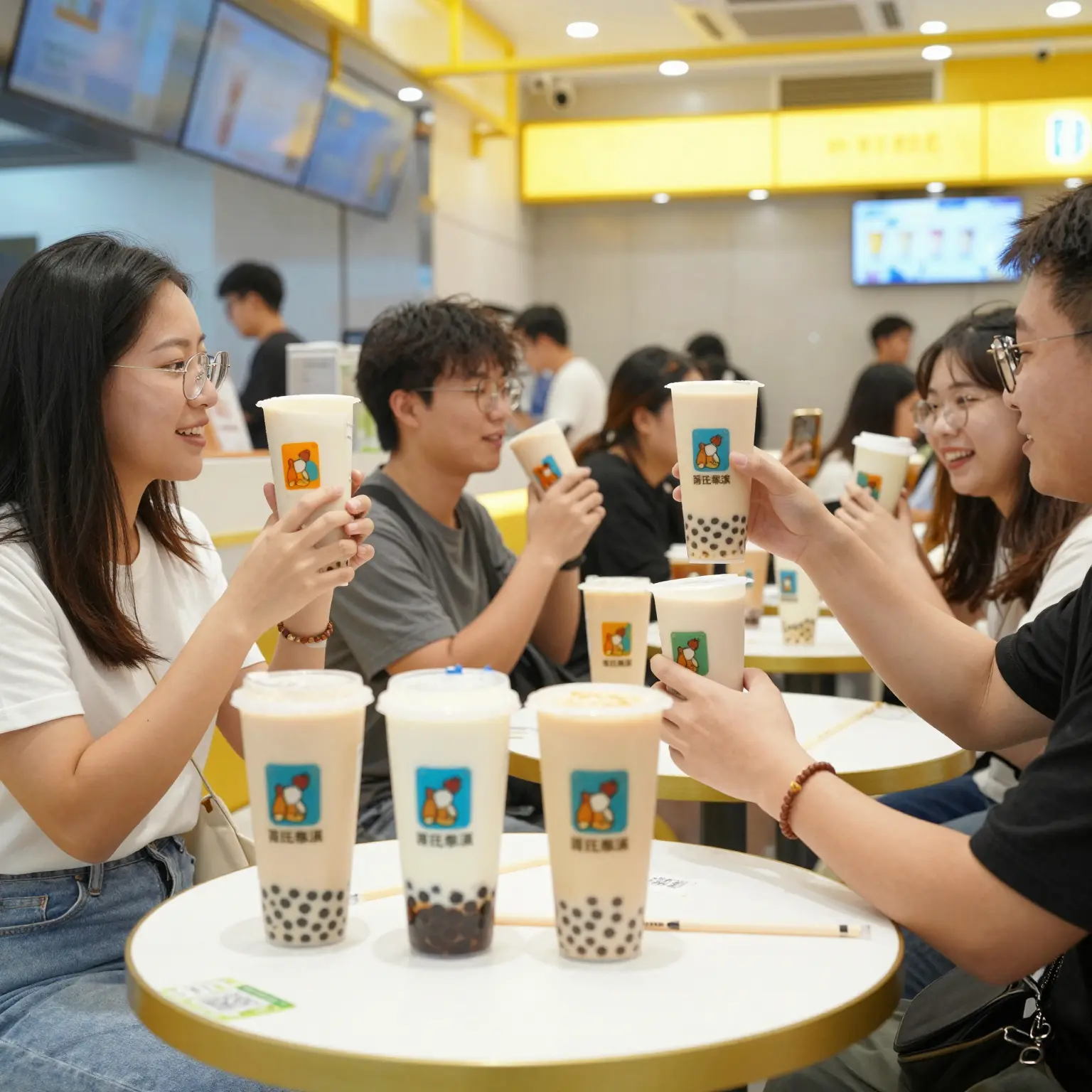 Bubble Bliss Tea Shop featuring colorful logo cups