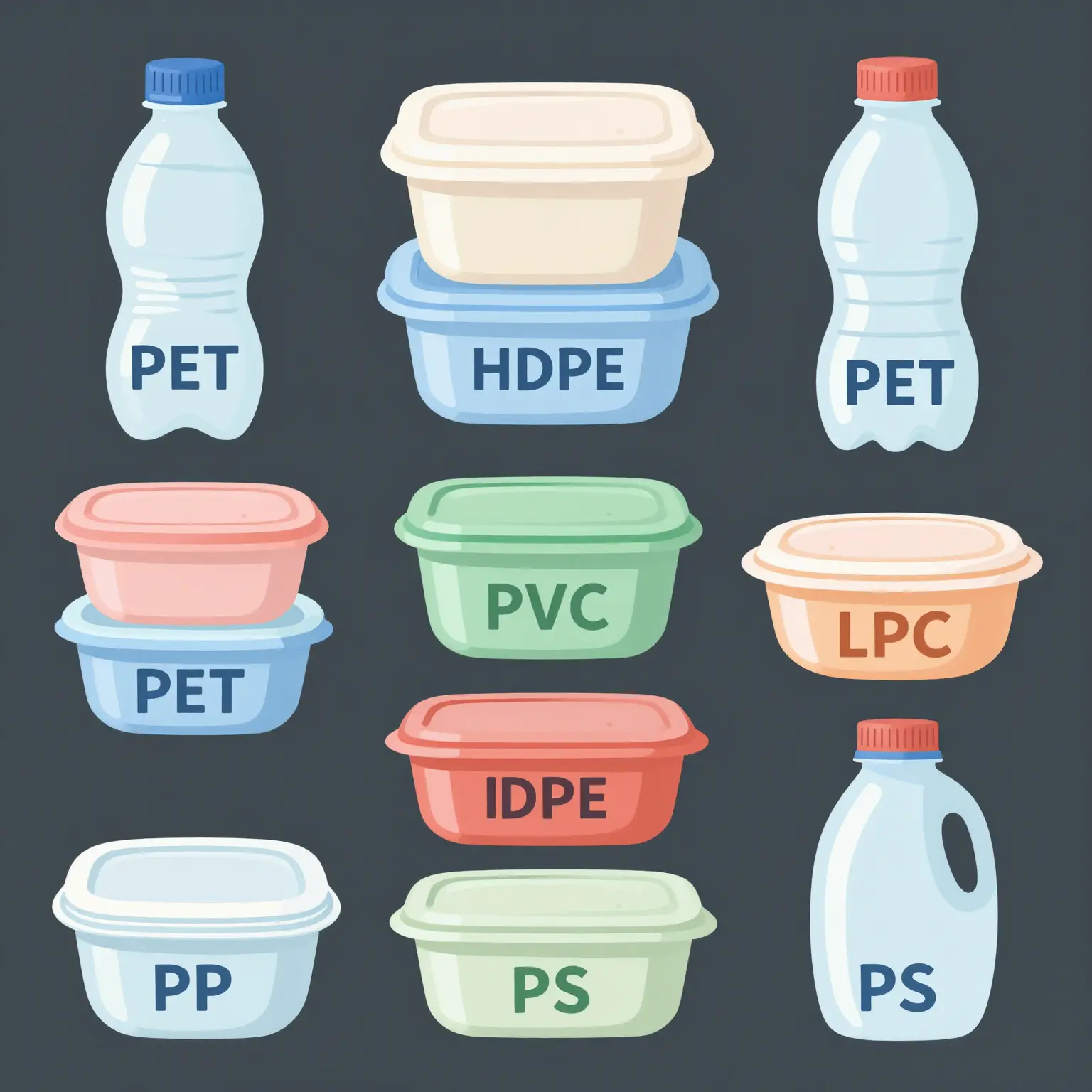 Illustration of different types of plastics