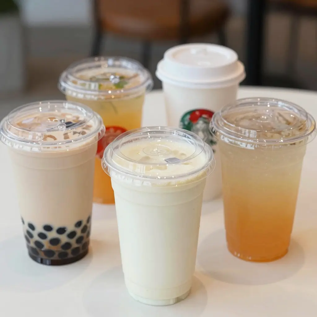 A variety of clear plastic cups