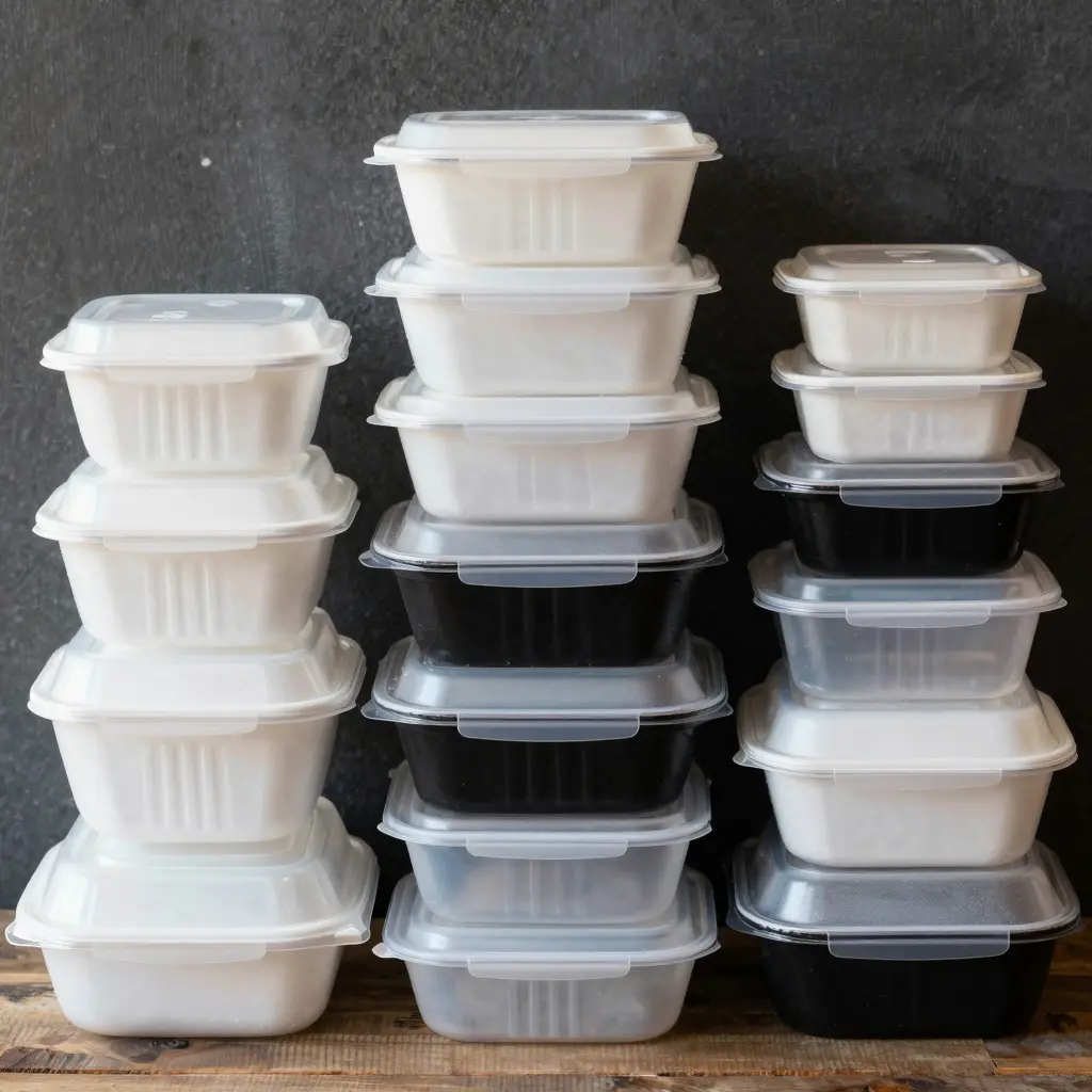 Various plastic carry out food containers