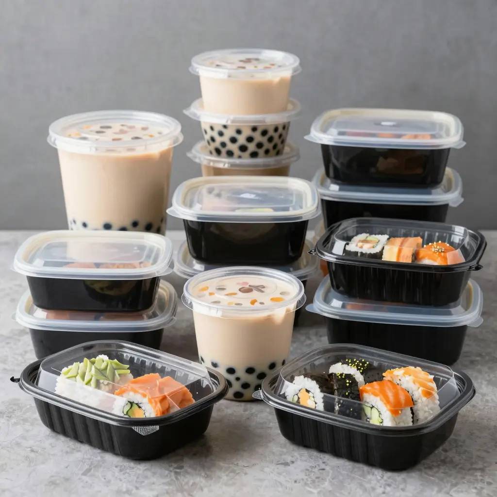 Variety of Plastic Carry Out Food Containers