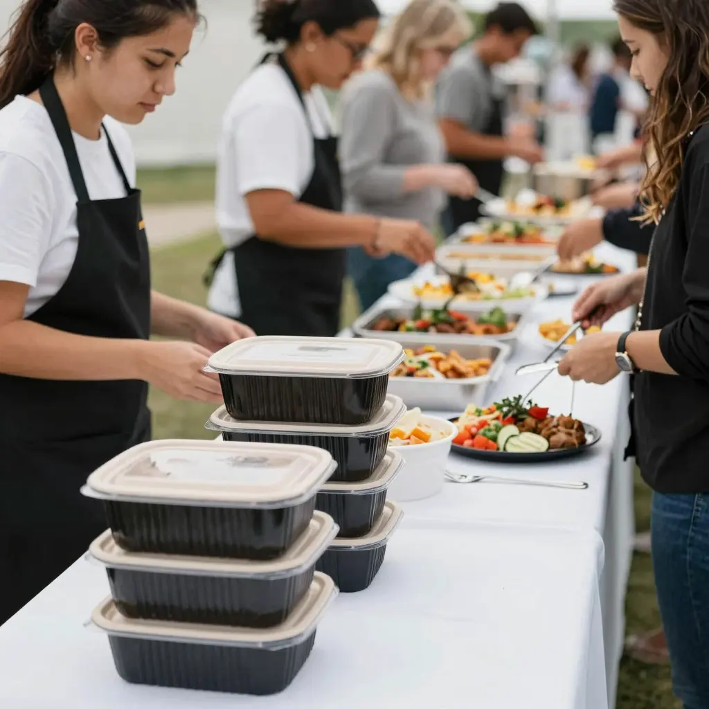 Catering Setup with Disposable Food Containers