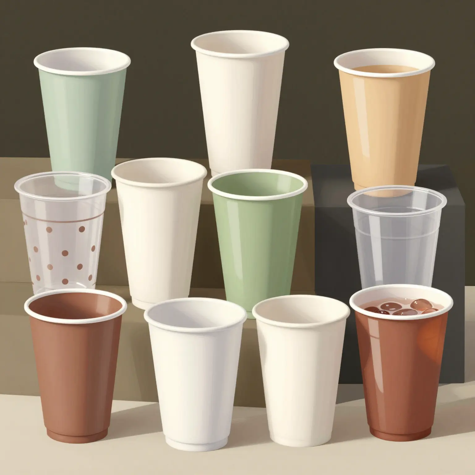 A variety of disposable plastic wine cups showcasing different styles and designs.