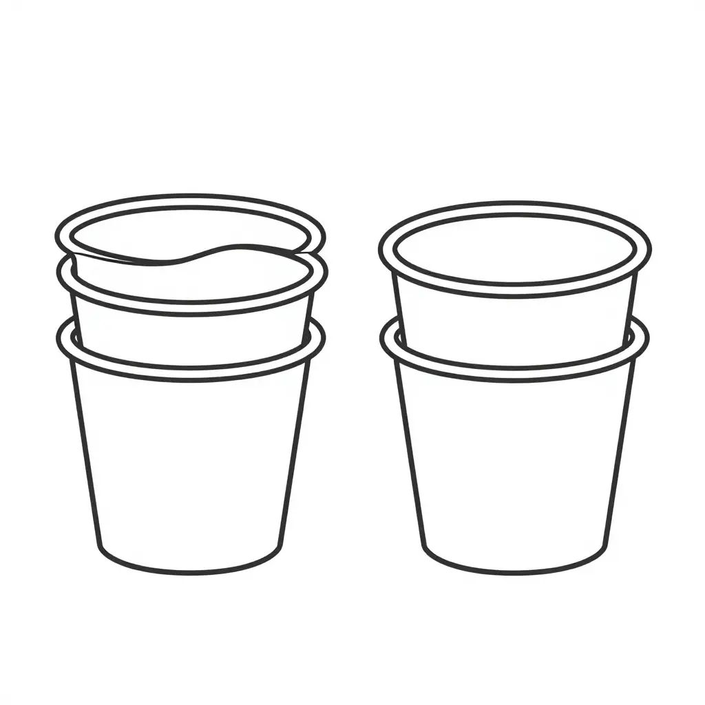 Cross-section comparison of two nested tub profiles: left shows insufficient taper causing rims to touch and jam, right shows optimal taper leaving a clear rim gap for smooth denesting.