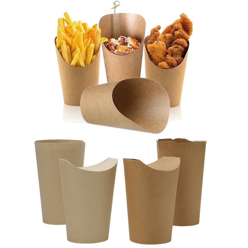 Kraft Paper French Fry Box Disposable Kraft Paper French Fry Cup French Fries Holder Snack Potato Chips Box Party Supplies