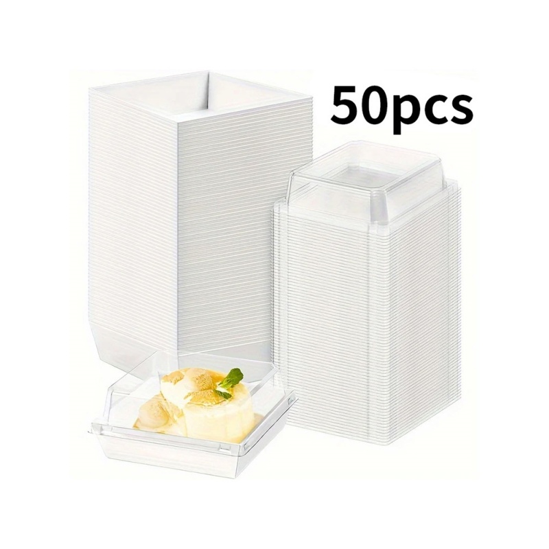 Paper Sandwich Box Square Food Box with Transparent Lid Square White Bread Box Cookie Paper Boxes Cake Roll Packaging Boxes