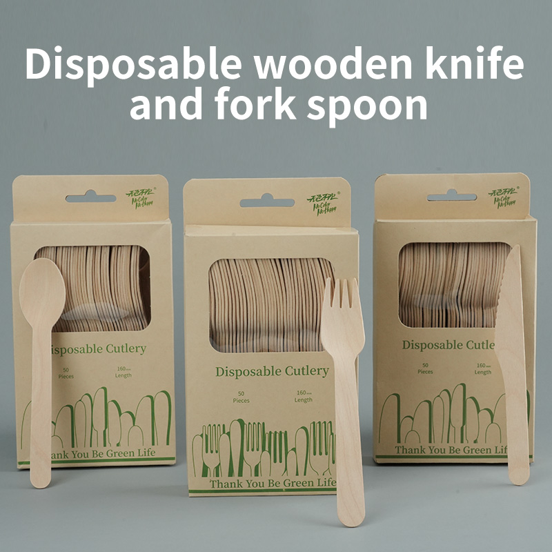 Hot selling high quality eco friendly wooden spoon knife and fork wooden disposable cutlery set