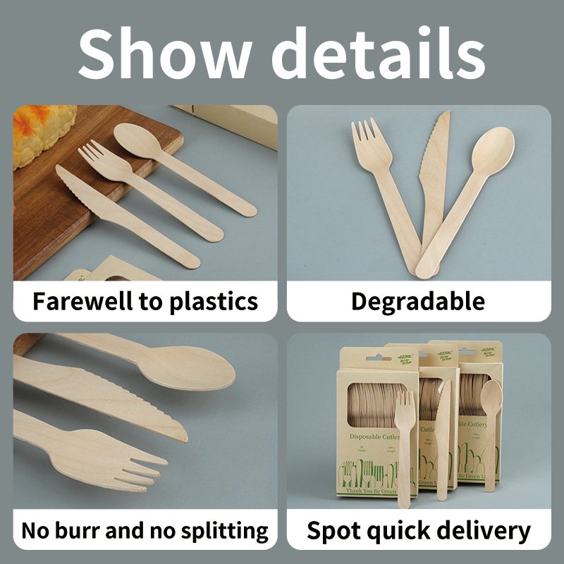 Hot selling high quality eco friendly wooden spoon knife and fork wooden disposable cutlery set - Image 3