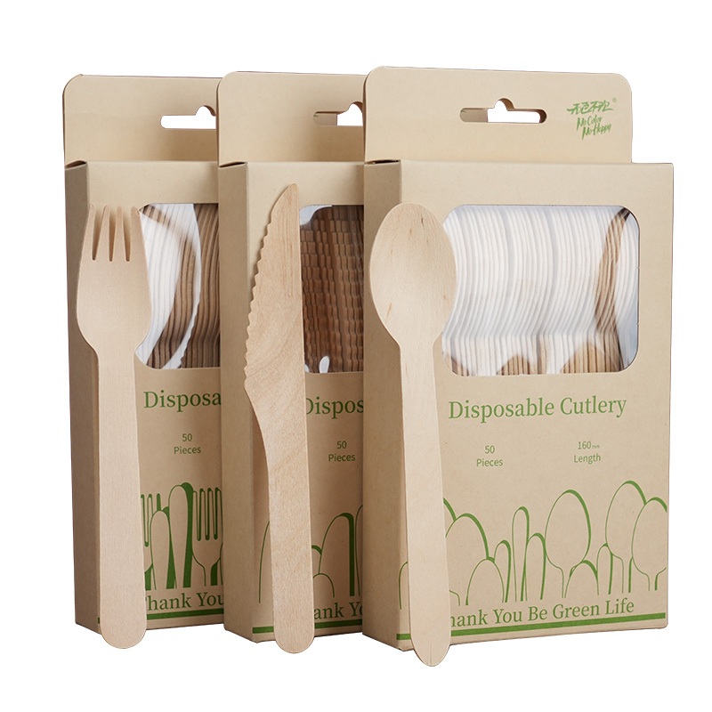 Hot selling high quality eco friendly wooden spoon knife and fork wooden disposable cutlery set - Image 7