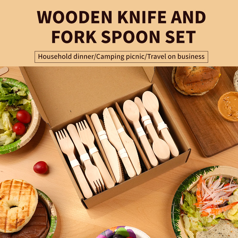 Ready Bulk Eco-Friendly Birch Wood Biodegradable 160mm Wooden Cutlery Set Disposable Wooden Tableware Sets