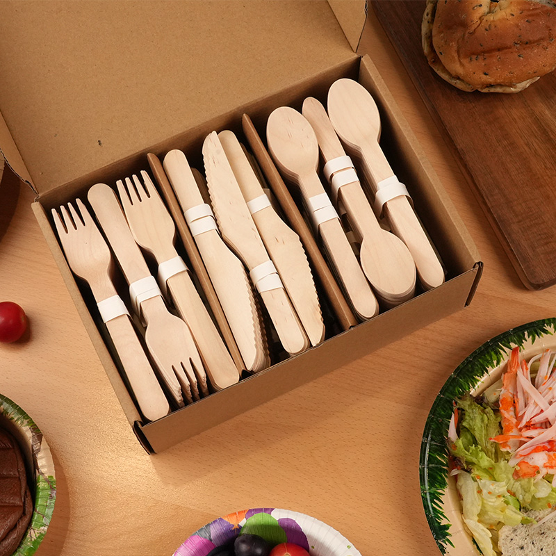 Ready Bulk Eco-Friendly Birch Wood Biodegradable 160mm Wooden Cutlery Set Disposable Wooden Tableware Sets - Image 3