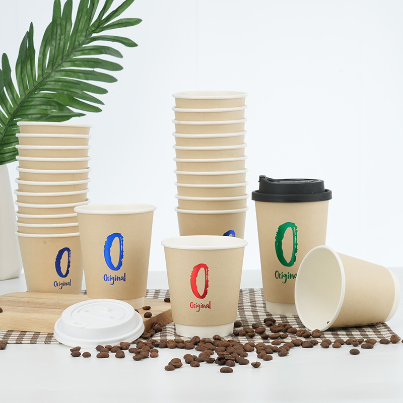 Double wall bamboo pulp paper cup color hot stamping logo all 8/10/12/16 oz coffee paper cup