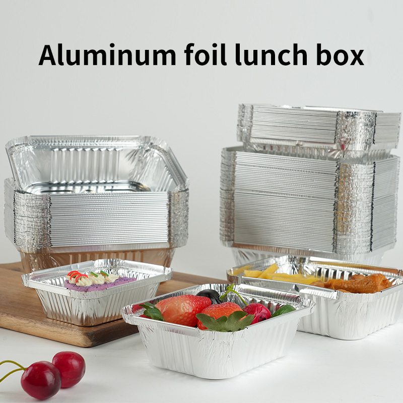 Disposable Aluminum Foil Tin Foil Tray Disposable Food Container Aluminum Foil Takeaway Box for Packaging, Baking Roasting