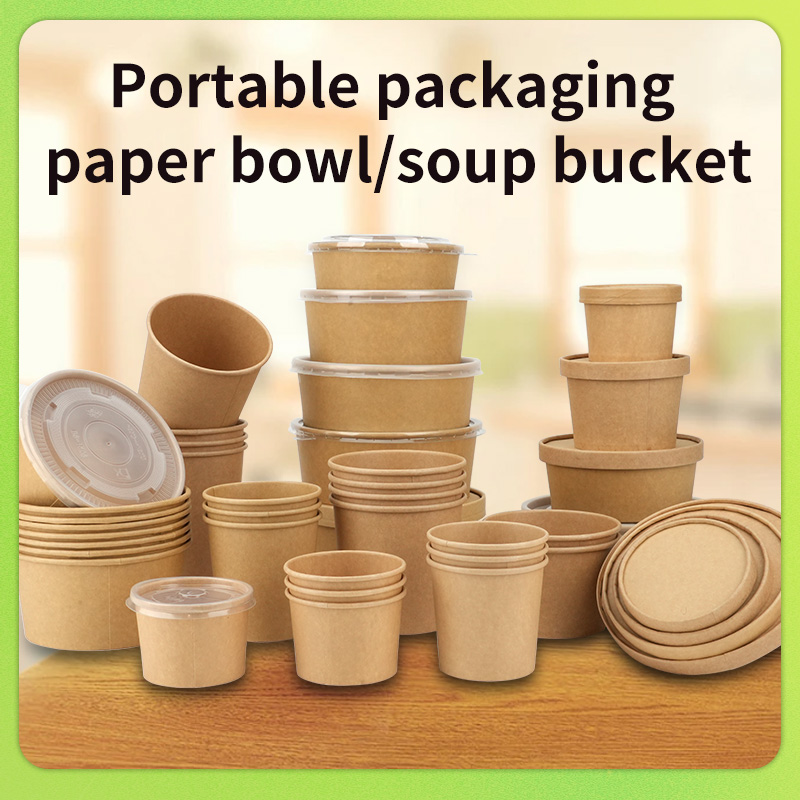 Disposable Kraft Paper Soup Containers with Lids – Ready Bulk Takeaway Bowls & Noodle Soup Container