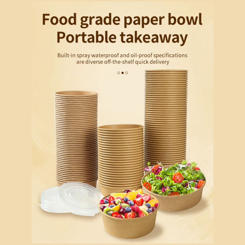 Ready bulk wholesale waterproof Kraft Paper Food Bowl Take Away Disposable Salad Bowls With Paper Lid