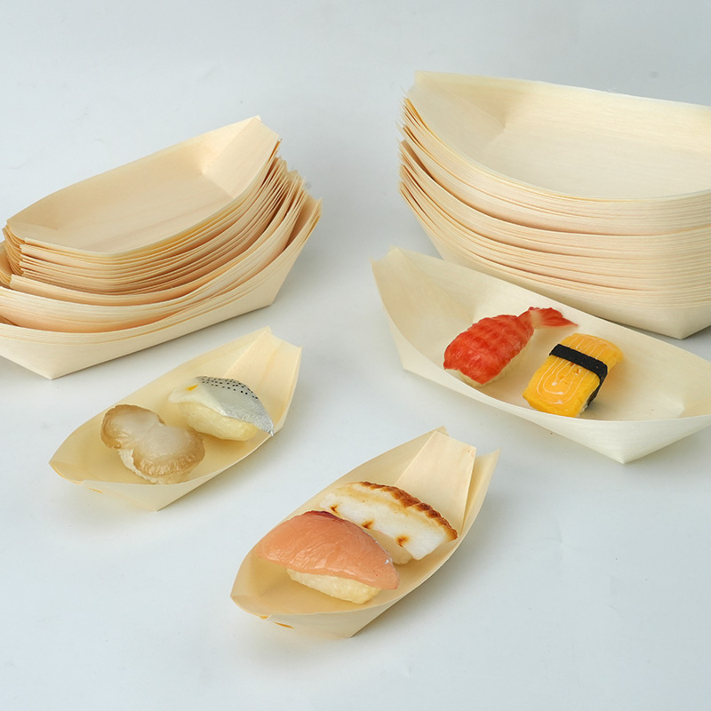 Sushi Wood Boat Natural Bamboo Disposable Salad Dessert Pine Cake Boat Snack Bowl Sushi Tray Disposable Wood Serving Boat